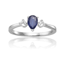 Load image into Gallery viewer, Rose Gold Plated Three Stone Teardrop Blue Sapphire Ring: