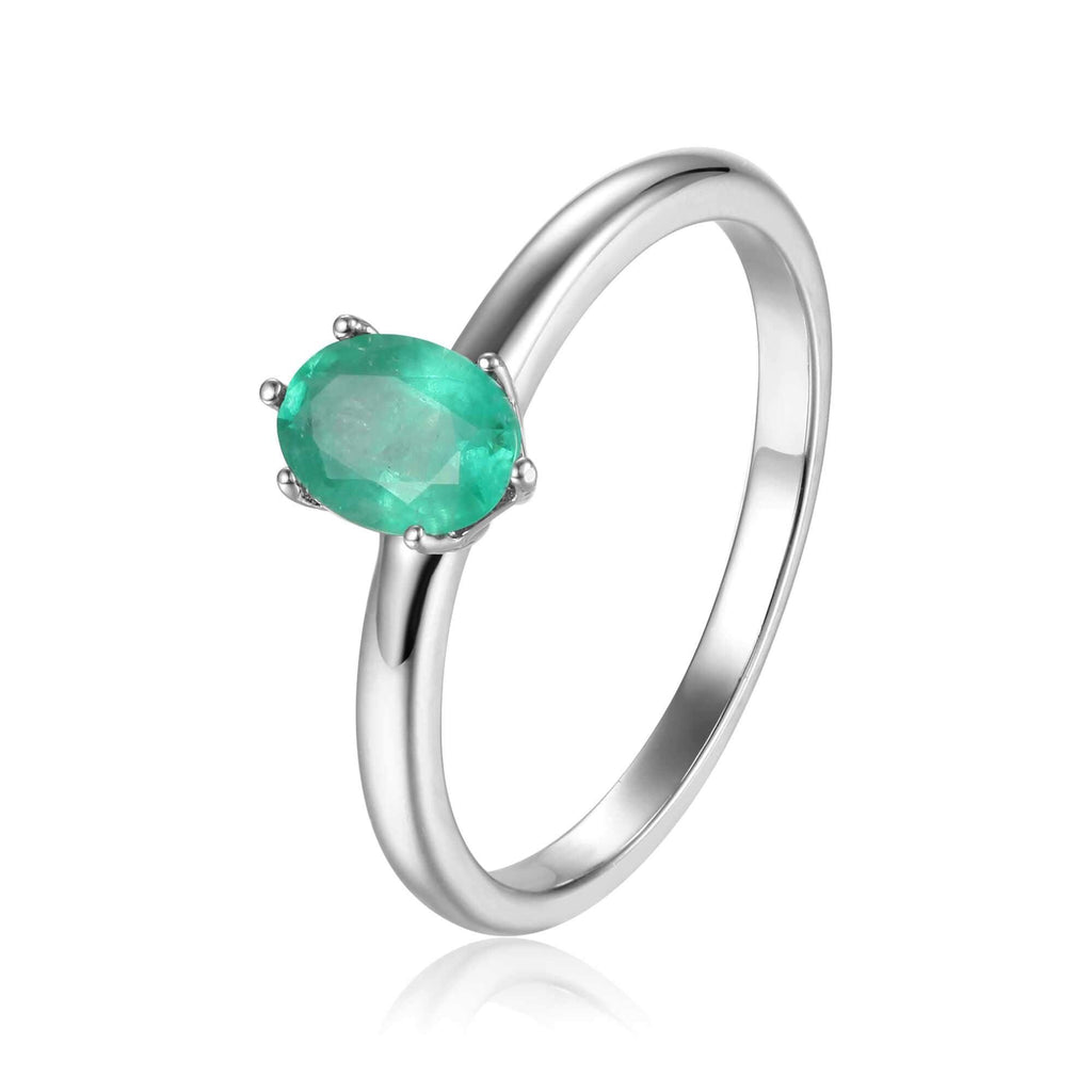 Genuine Emerald Solitaire Sterling Silver Ring