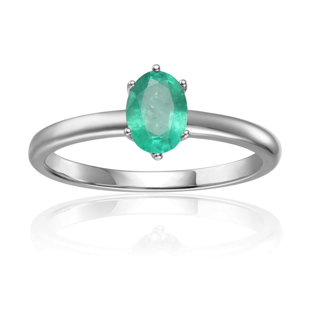 Rose Gold Plated Oval Shaped Genuine Green Emerald Solitaire Ring: