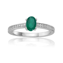 Load image into Gallery viewer, Sterling Silver Oval Shaped Genuine Green Emerald Solitaire Ring