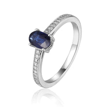 Load image into Gallery viewer, Sterling Silver Oval Shaped Genuine Blue Sapphire Solitaire Ring