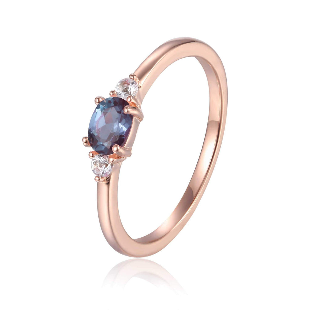 Rose Gold Plated Oval Shaped Created Alexandrite Dainty Ring