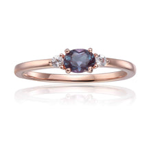 Load image into Gallery viewer, Rose Gold Plated Oval Shaped Created Alexandrite Dainty Ring