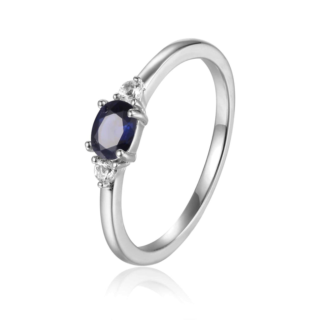 Rose Gold Plated Oval Shaped Genuine Blue Sapphire Dainty Ring