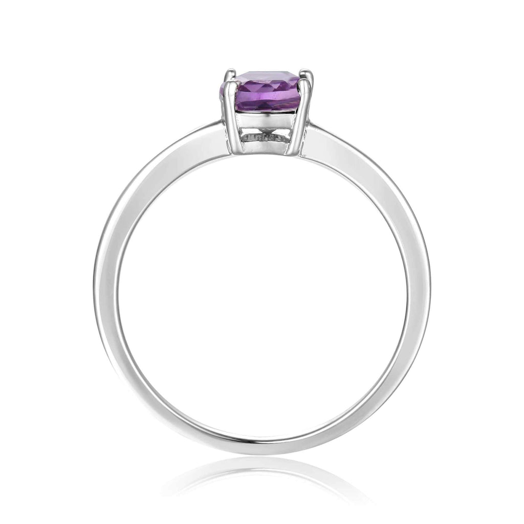 Sterling Silver Ocatogon Cut Purple Amethyst Solitaire Ring