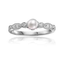 Load image into Gallery viewer, Dainty Pearl Solitaire Ring with Moissanite Accents