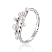 Load image into Gallery viewer, Dainty Cluster Pearl Ring In Rhodium Plated Sterling Silver