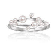 Load image into Gallery viewer, Dainty Cluster Pearl Ring In Rhodium Plated Sterling Silver