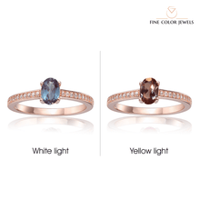 Load image into Gallery viewer, Created Alexandrite Solitaire Ring with Moissanite Accents in Rose Gold Plated Sterling Silver - FineColorJewels