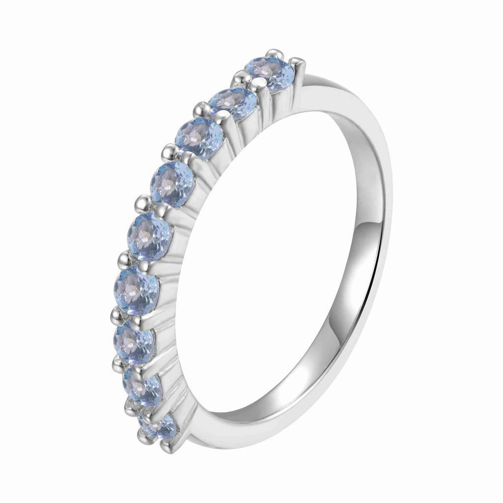 Stackable Sterling Silver Round Blue Topaz Ring - FineColorJewels