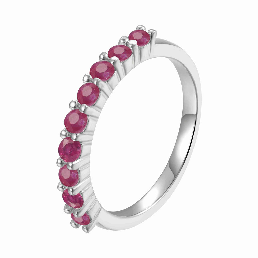 Stackable Sterling Silver Round Ruby Eternity Ring - FineColorJewels